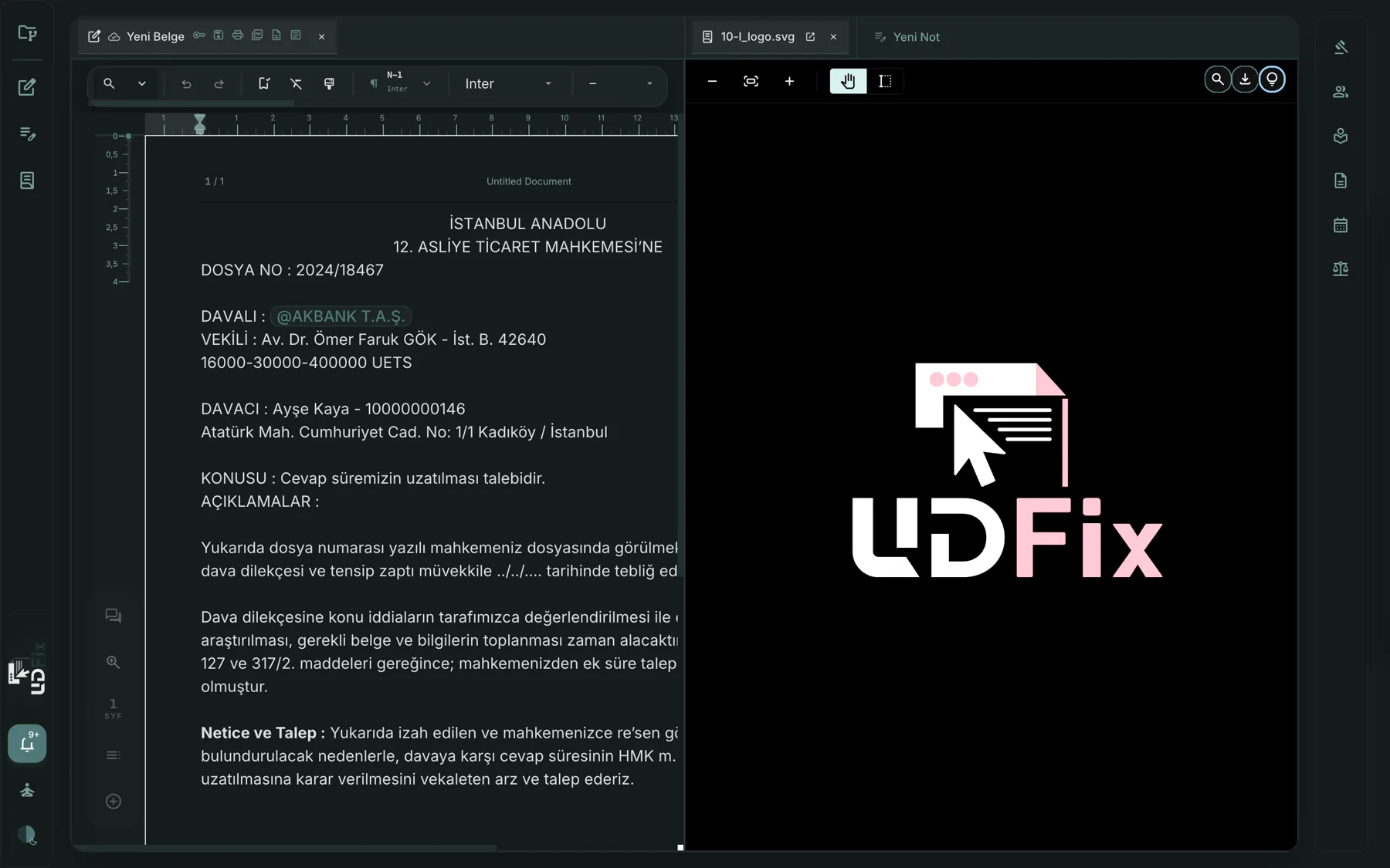 PDF, UDF, Word, e-posta, ZIP, EYP, TIFF — dilekçenin yanındaki sekmede.