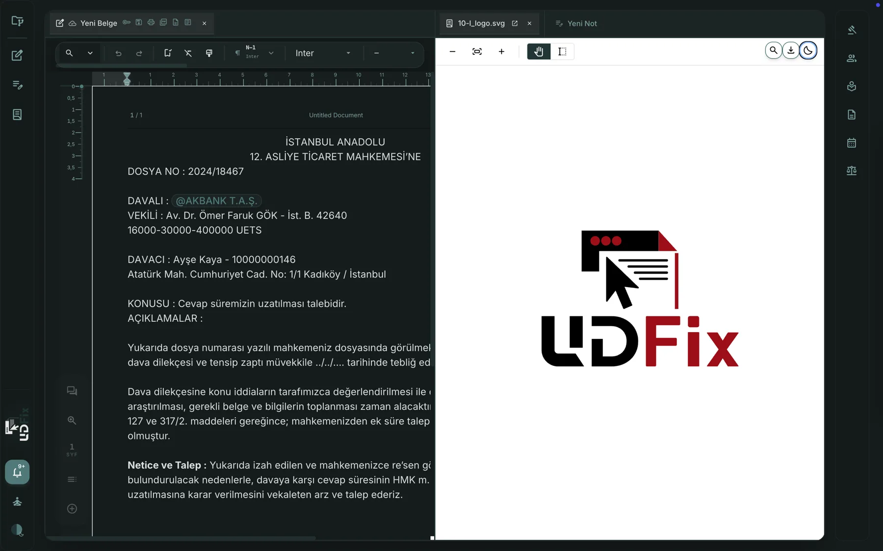 PDF, UDF, Word, e-posta, ZIP, EYP, TIFF — dilekçenin yanındaki sekmede.